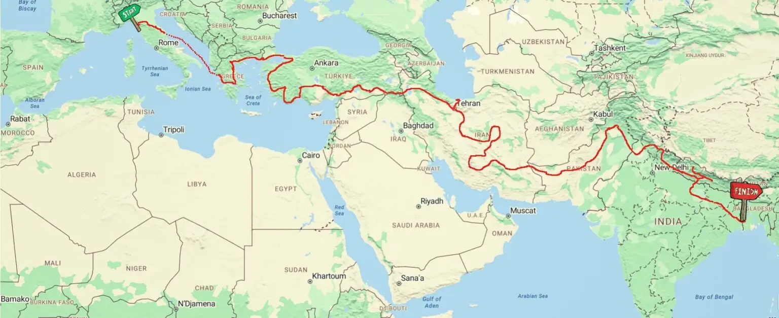 my travel path from Italy to Bangladesh